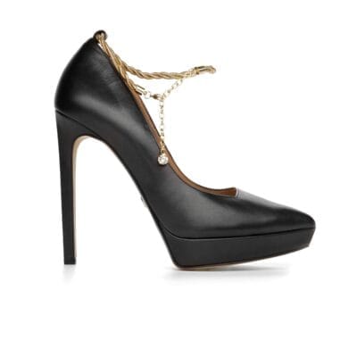 Czarne czółenka ELINE ze skóry naturalnej na platformie – widok z boku