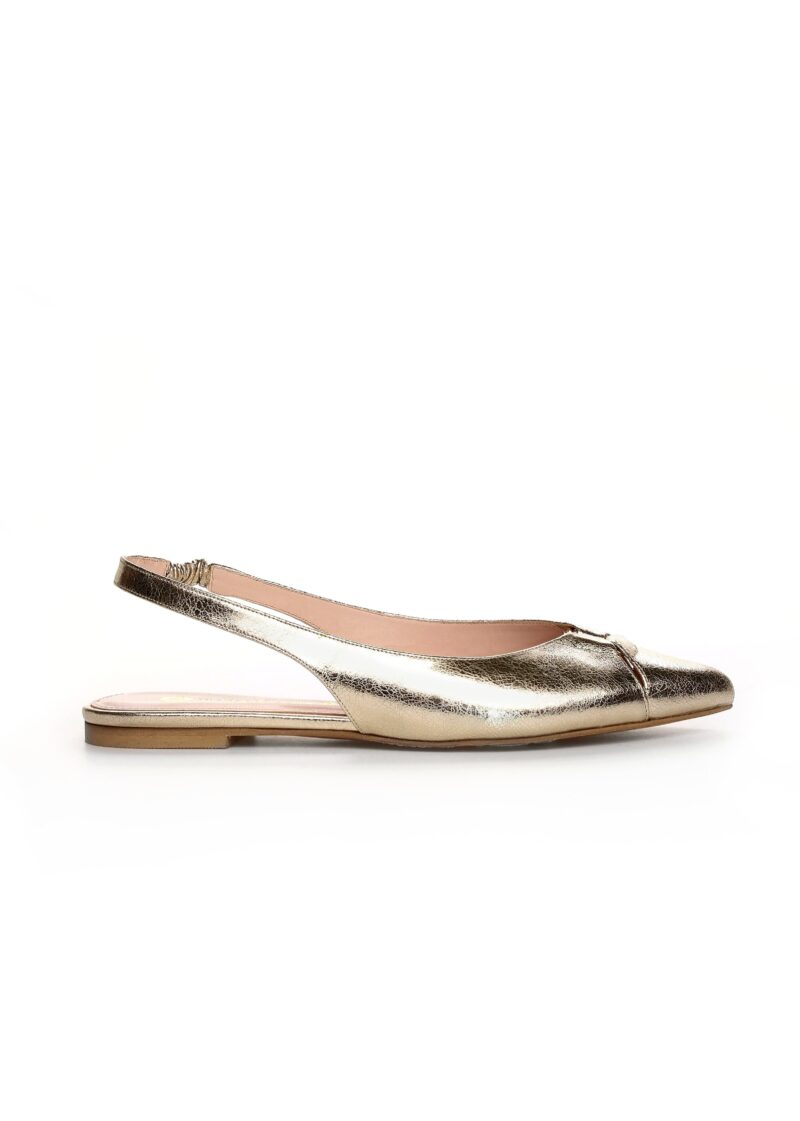 8a Złote skórzane baleriny z odkrytą piętą