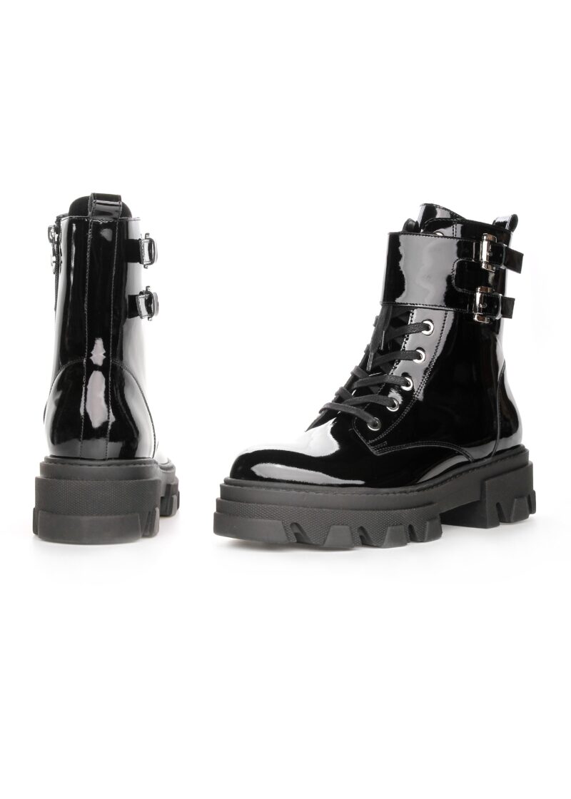 Sznurowane botki AMANDA z bocznym zamkiem i złotymi detalami