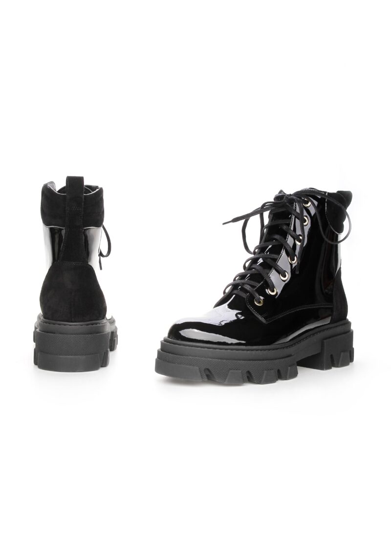 czarny sznurowany botek LINSEY na stabilnej 5 cm podeszwie