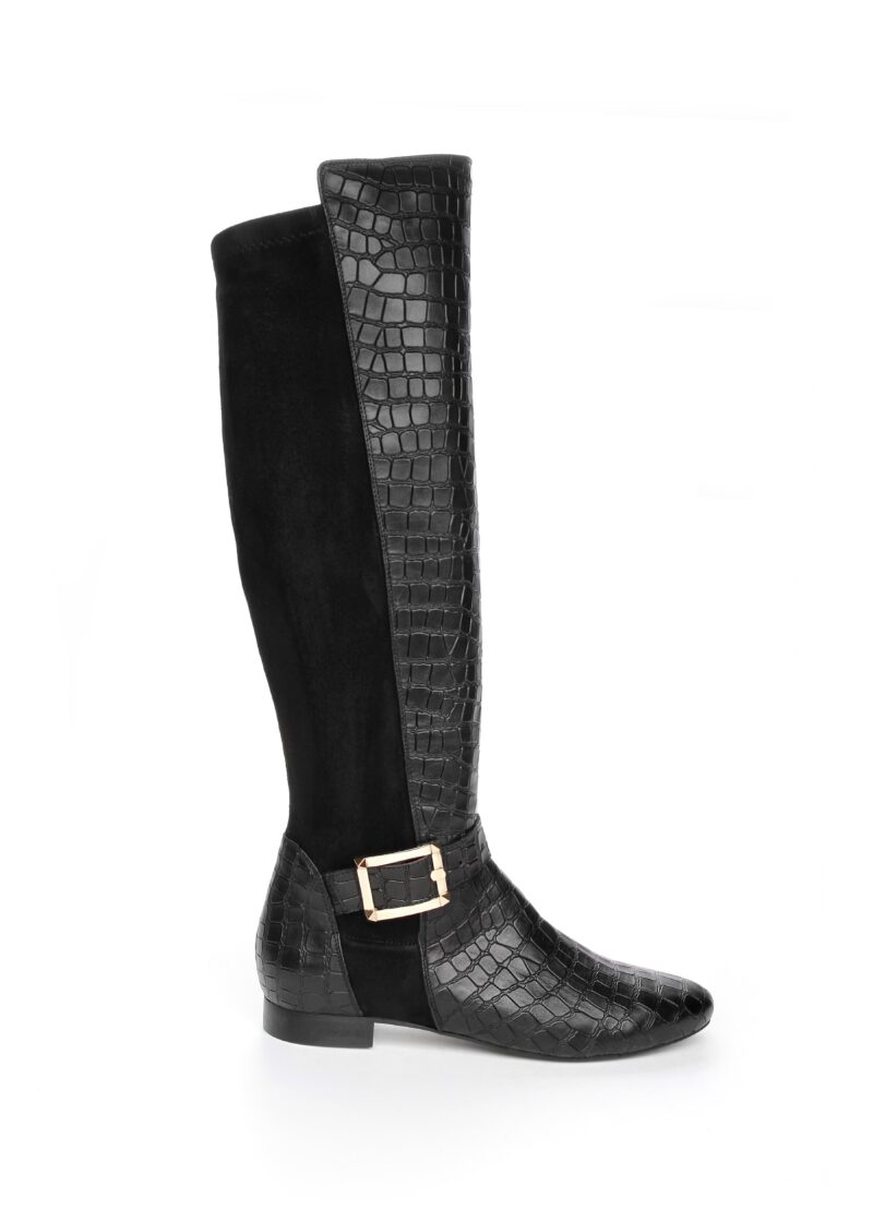 1a Czarne kozaki ze skóry MILLI CROCO – widok z przodu