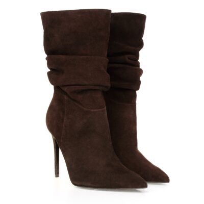 Czekoladowe botki na szpilce AVA - widok z boku