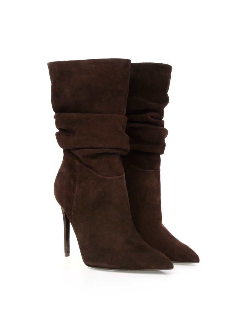 Czekoladowe botki na szpilce AVA - widok z boku