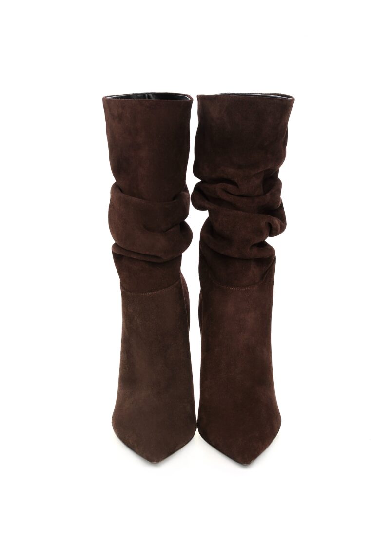 Czekoladowe botki na szpilce AVA - widok z przodu
