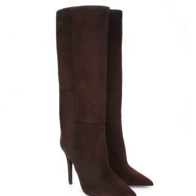 Klasyczne zamszowe kozaki DEMI w czekoladowym odcieniu – przód