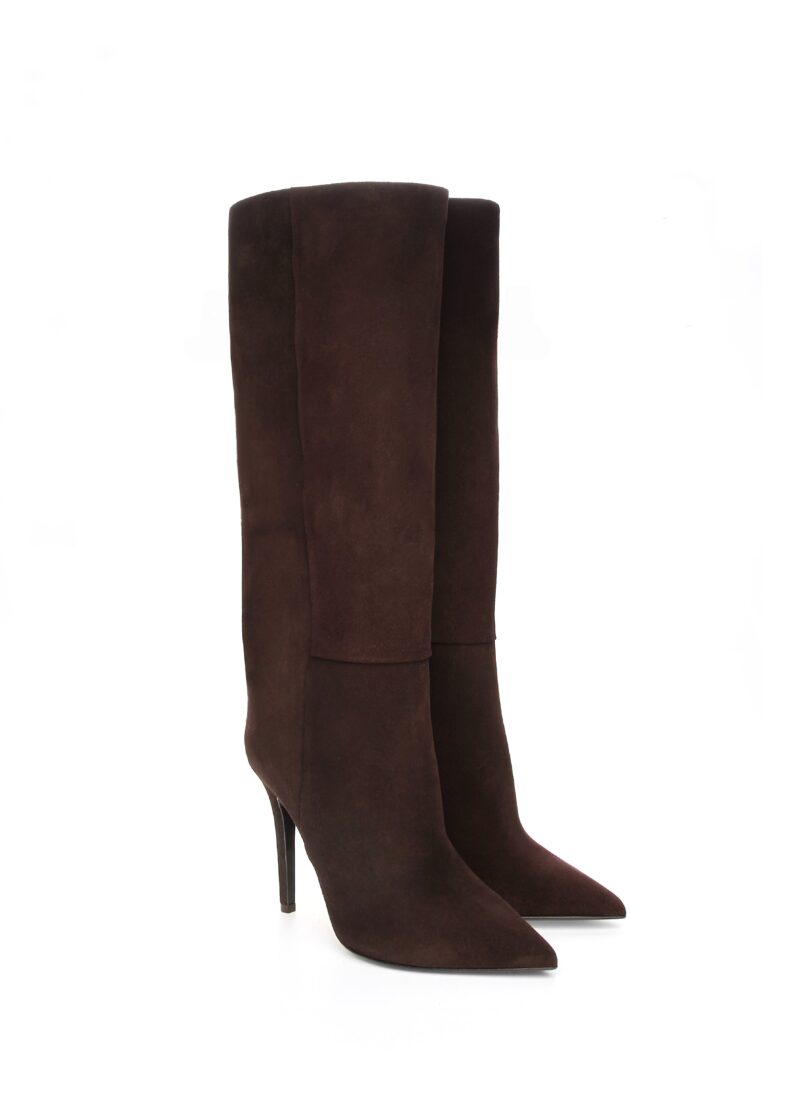 Klasyczne zamszowe kozaki DEMI w czekoladowym odcieniu – przód