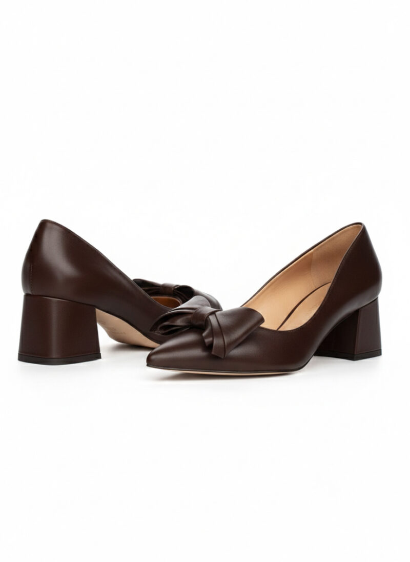 TESS BROWN brązowe czółenka z kokardką przód i tył