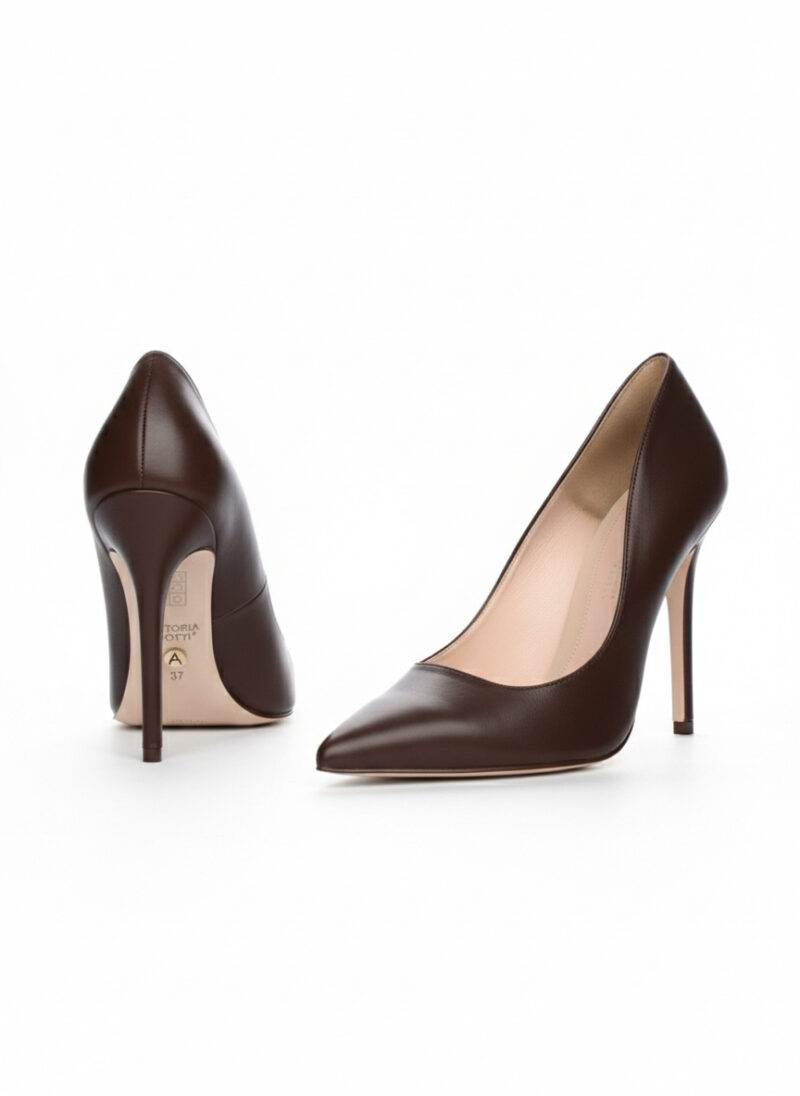 NELIA BROWN brązowe skórzane szpilki bokiem