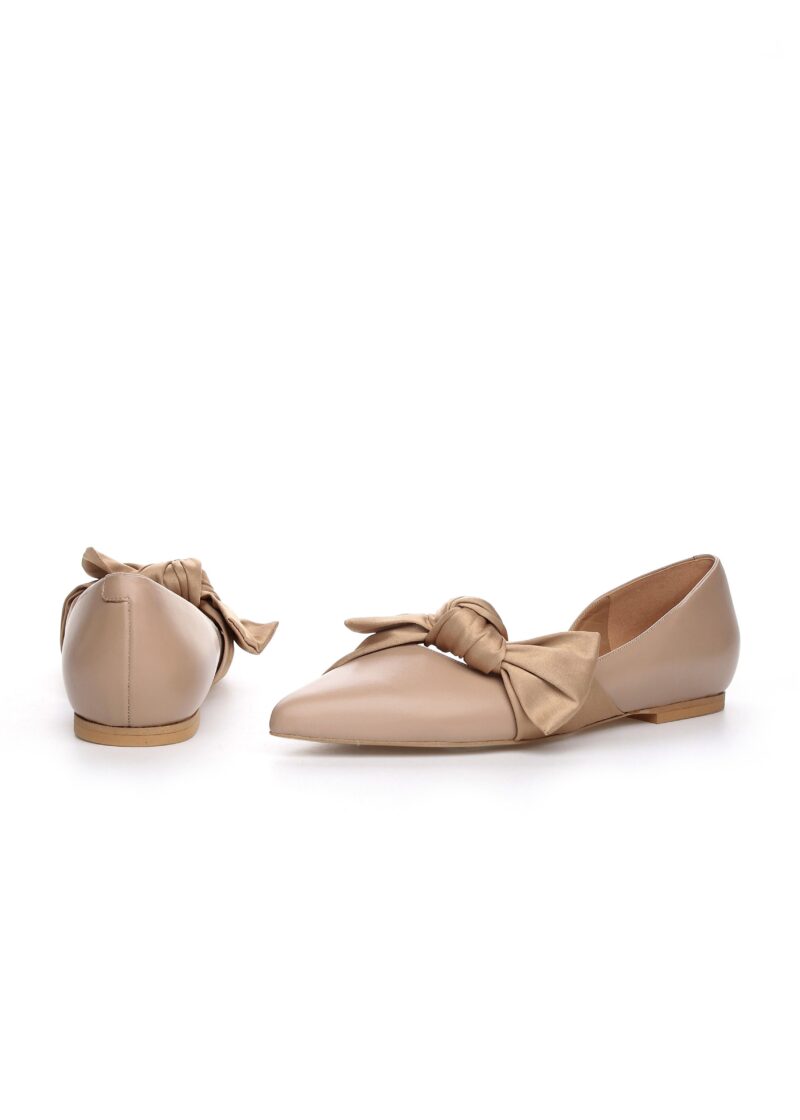 Beżowe baleriny LIMA przód i tył z kokardą