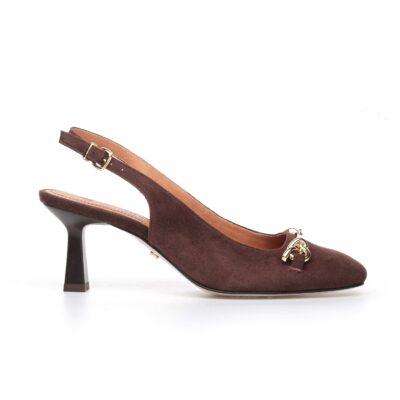 Brązowe zamszowe czółenka ADA ze złotym łańcuszkiem na obcasie 6 cm – ręcznie robione w Polsce