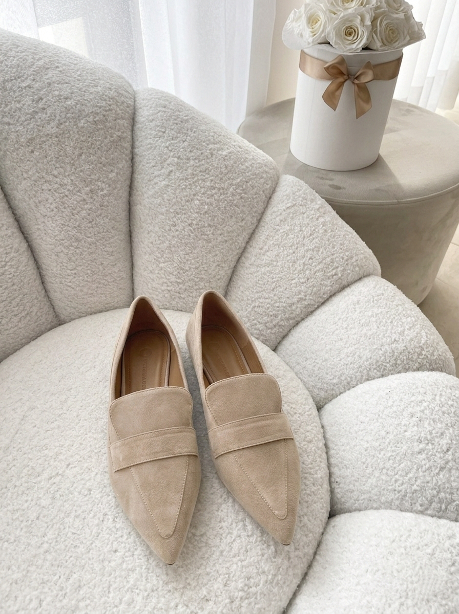 Klasyczne beżowe mokasyny damskie MEGAN BEIGE wykonane z naturalnego zamszu