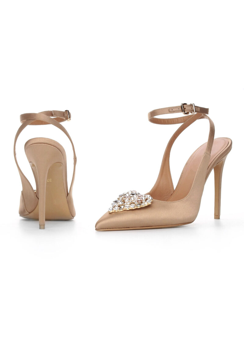 Czółenka LORA BEIGE tył i przód – szpilki 11 cm z odkrytą piętą