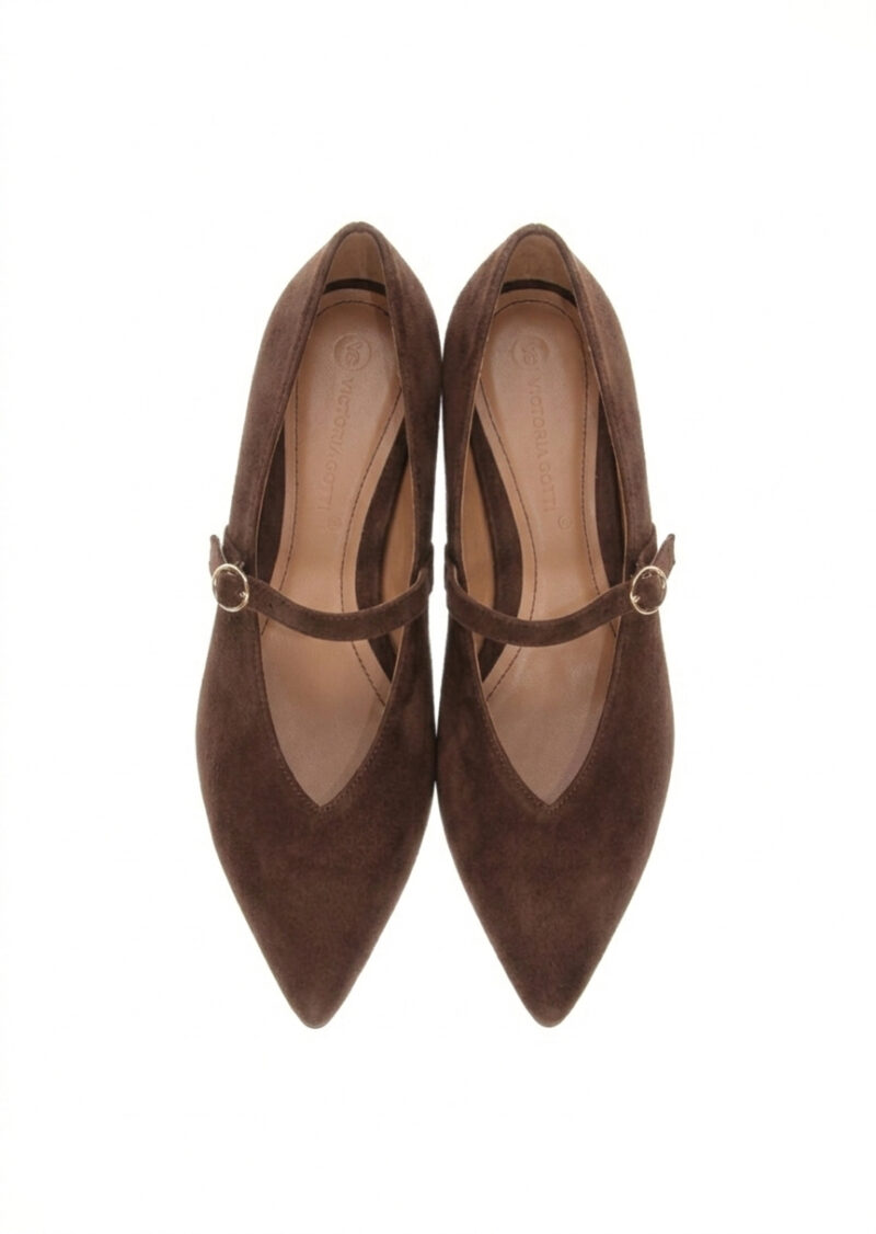 Brązowe baleriny damskie z paskiem LUCY BROWN - widok z góry