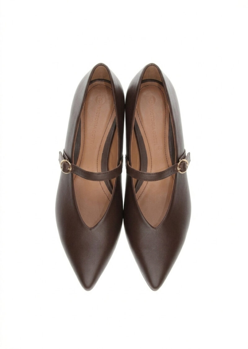 Czekoladowe skórzane baleriny damskie LUCY Brown widok z góry pasek