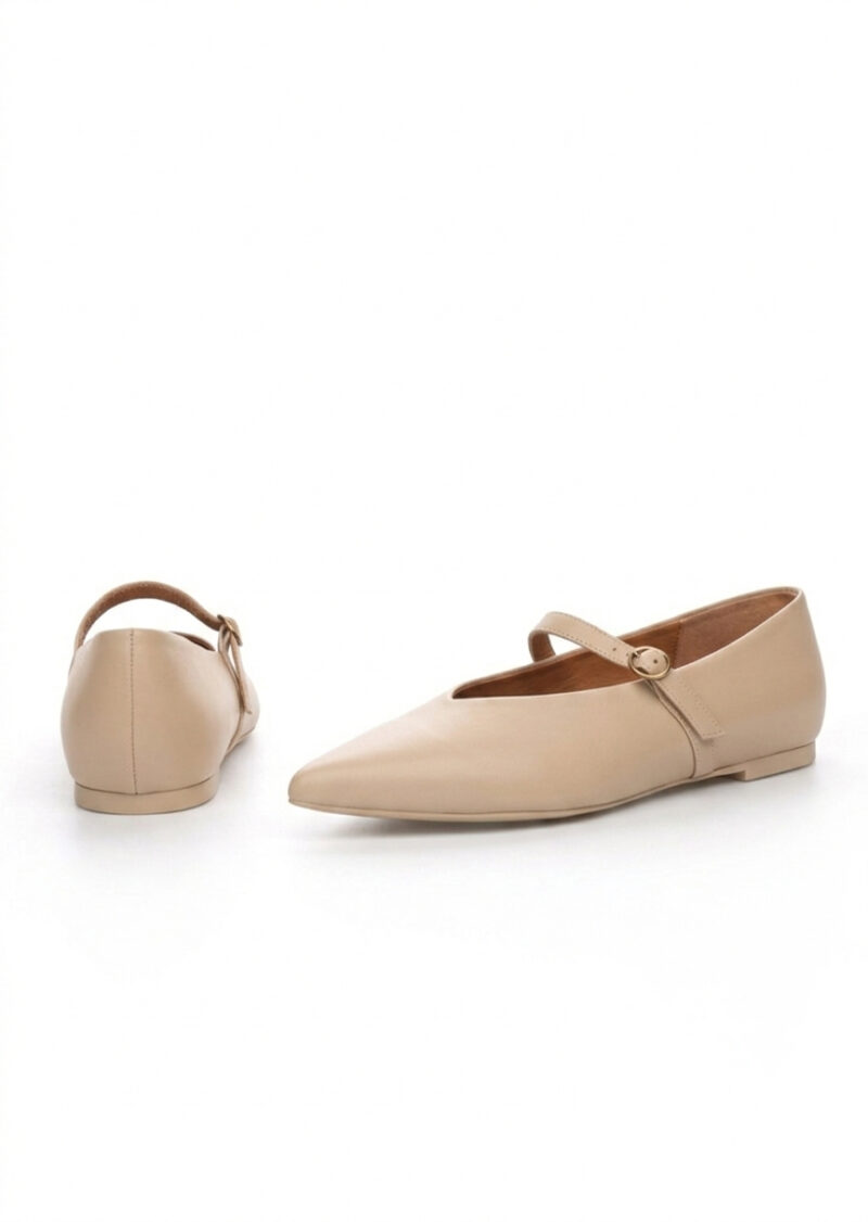Beżowe skórzane baleriny LUCY przód i tył, minimalistyczne