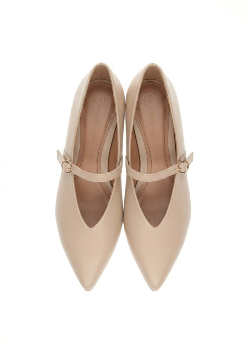 Beżowe skórzane baleriny LUCY widok z góry, naturalna skóra