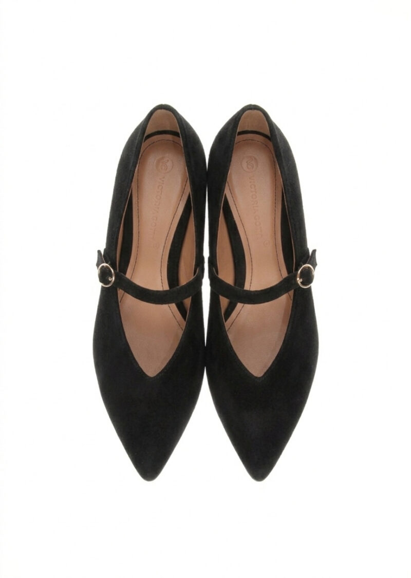 czarne zamszowe baleriny z paskiem LUCY BLACK