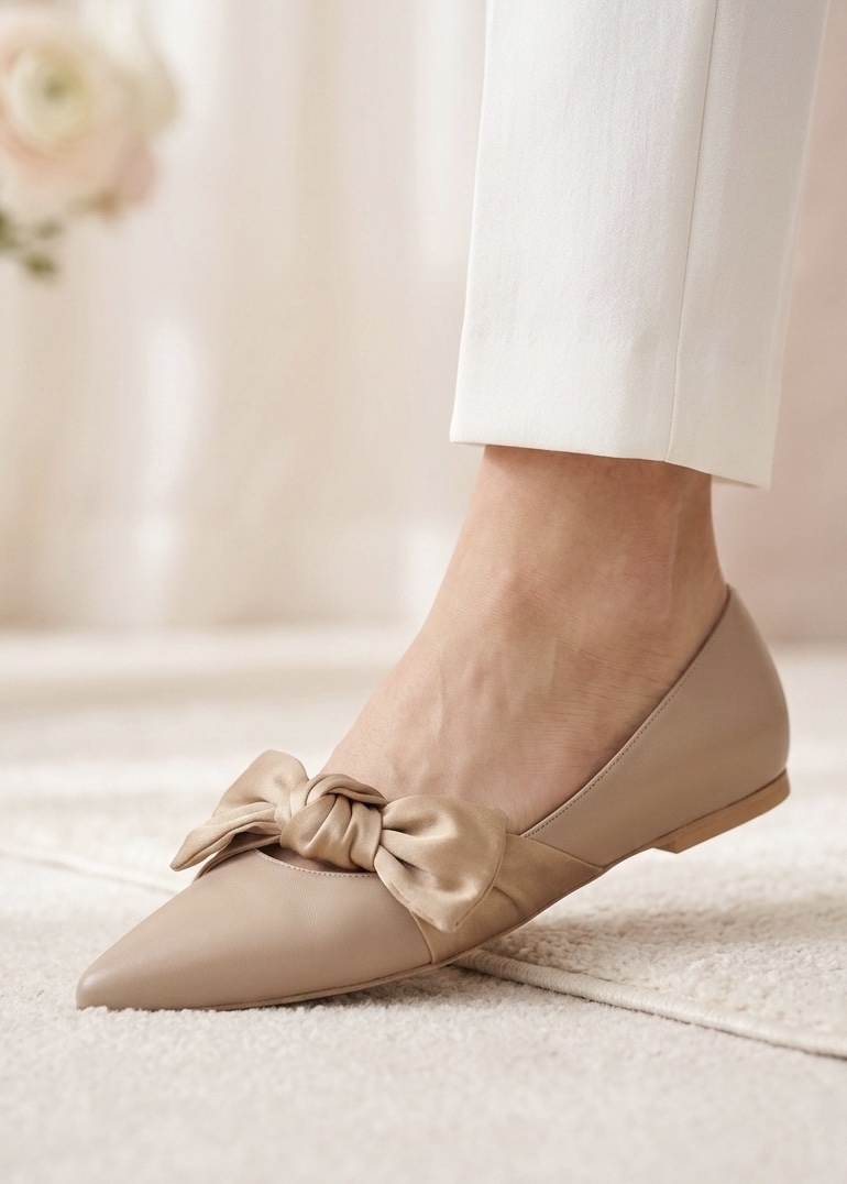 Beżowe baleriny LIMA ze skóry naturalnej