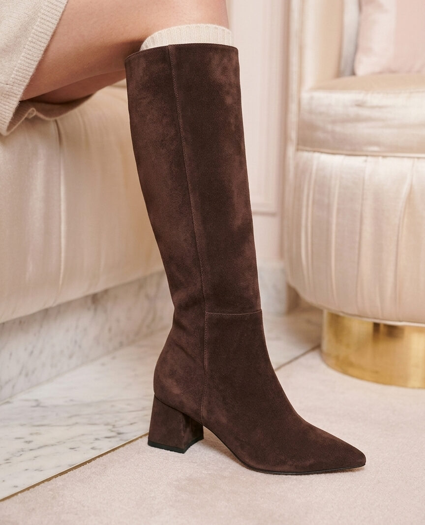 Czekoladowe kozaki z zamszu naturalnego