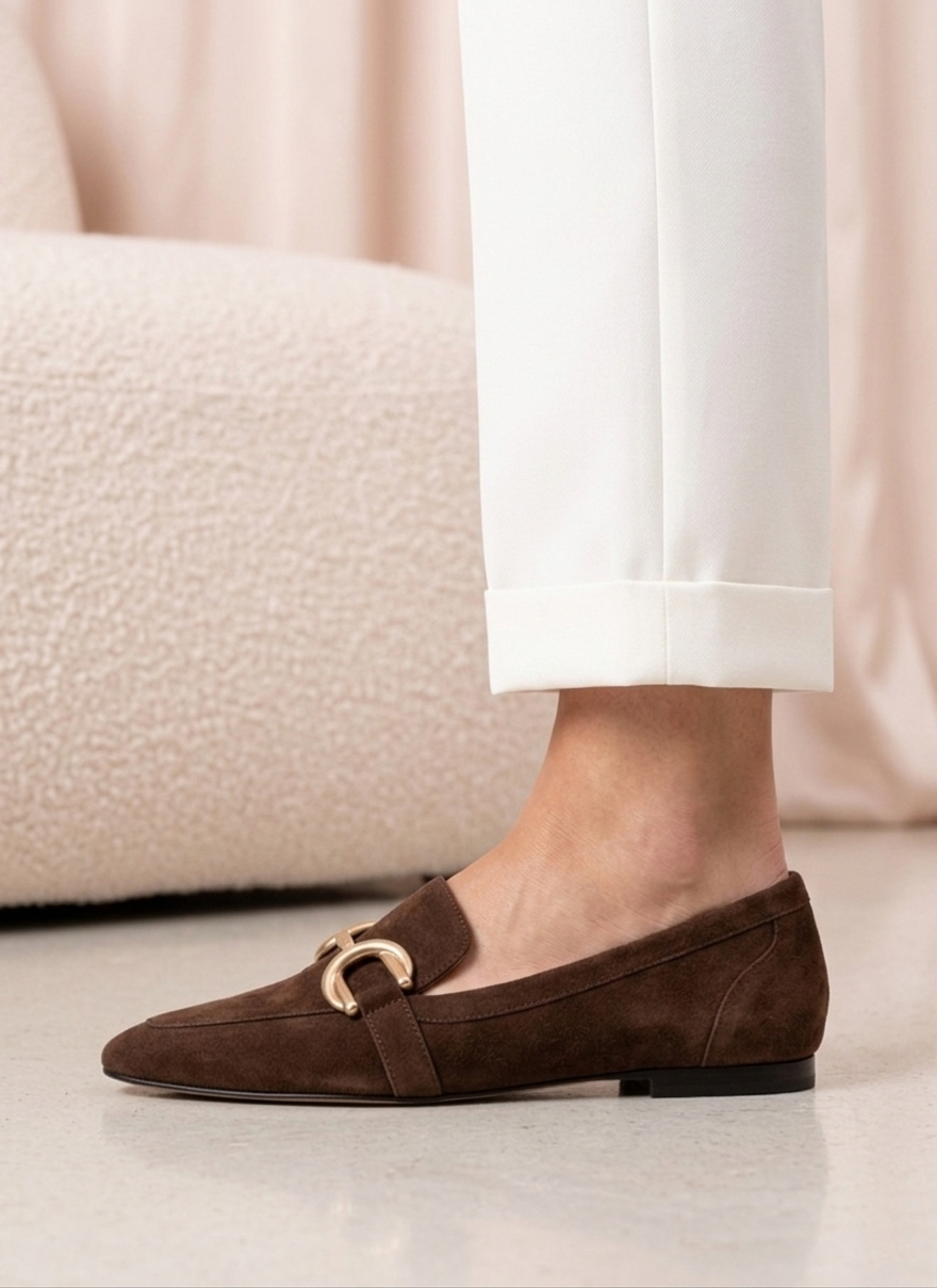 Czekoladowe zamszowe mokasyny ANN BROWN