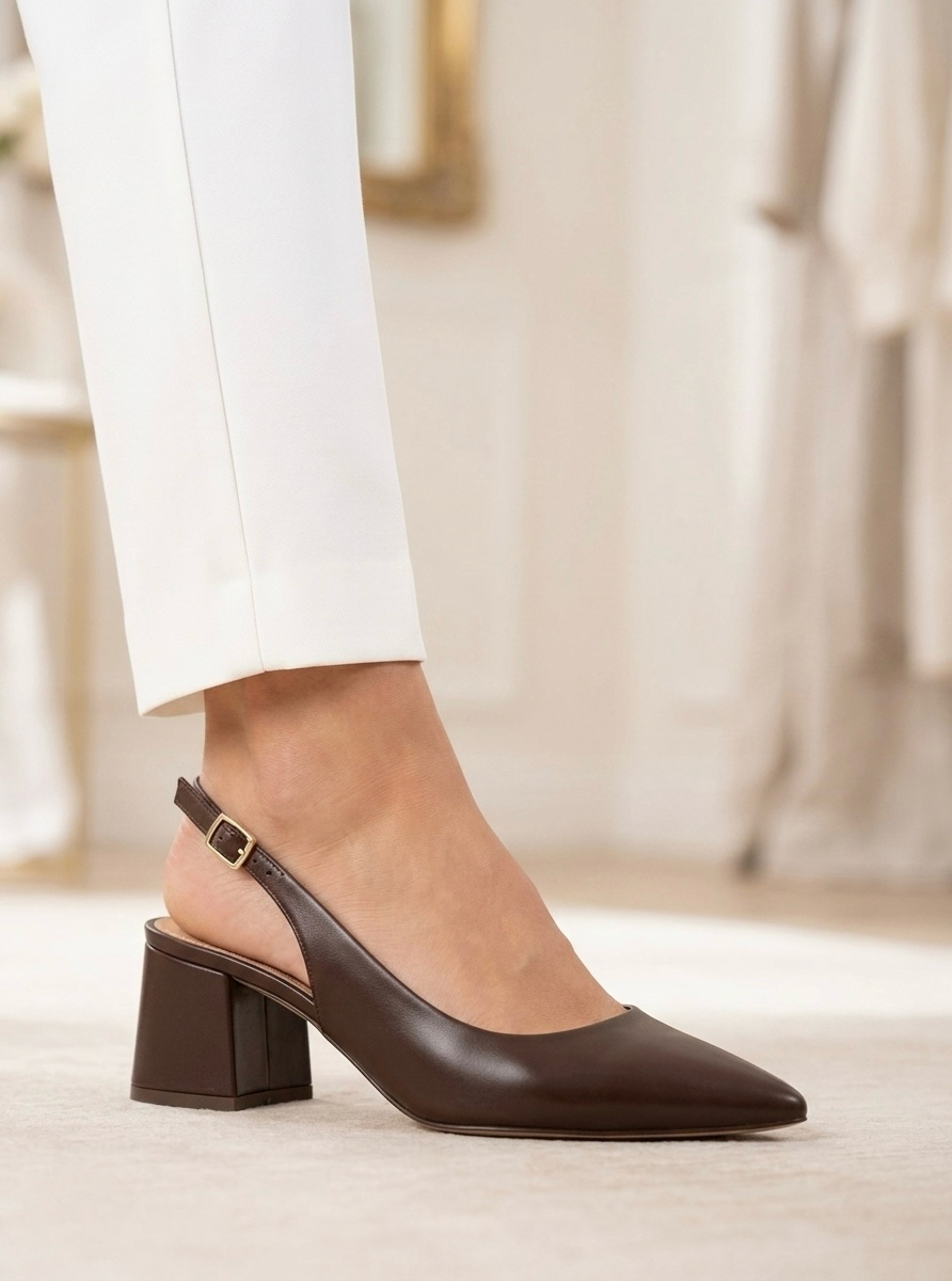 Brązowe czółenka z odkrytą piętą LIVIA BROWN