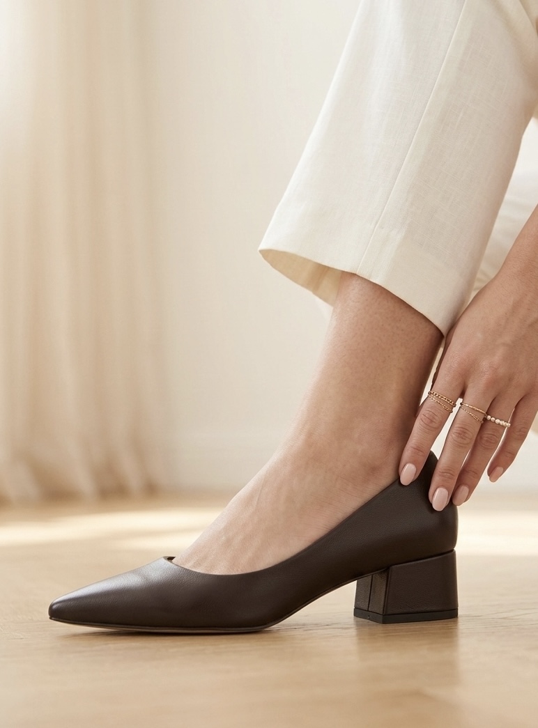 Brązowe skórzane czółenka LEA BROWN