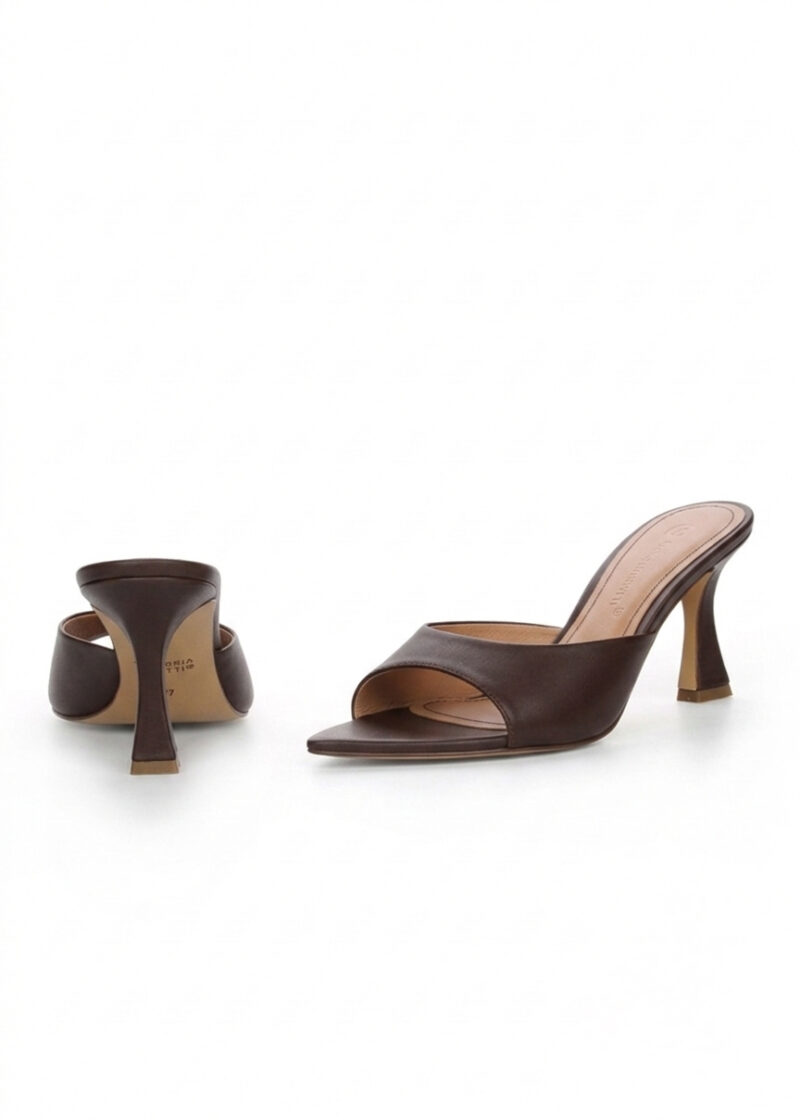 Brązowe klapki ze skóry naturalnej JENNY BROWN przód i tył buta