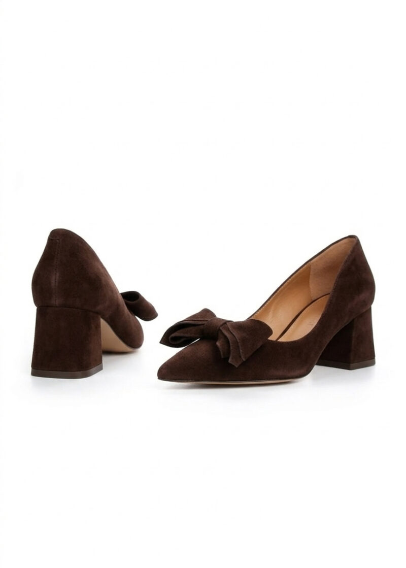 Czekoladowe zamszowe czółenka TESS BROWN przód i tył