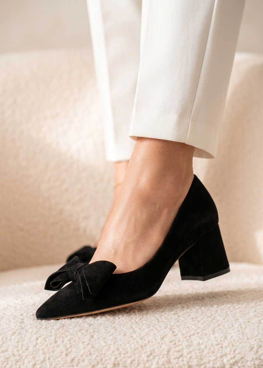 Czarne zamszowe czółenka TESS BLACK na niskim obcasie