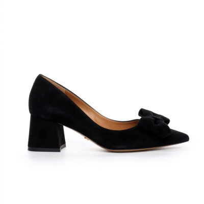 czarne zamszowe czółenka na niskim obcasie TESS BLACK bokiem