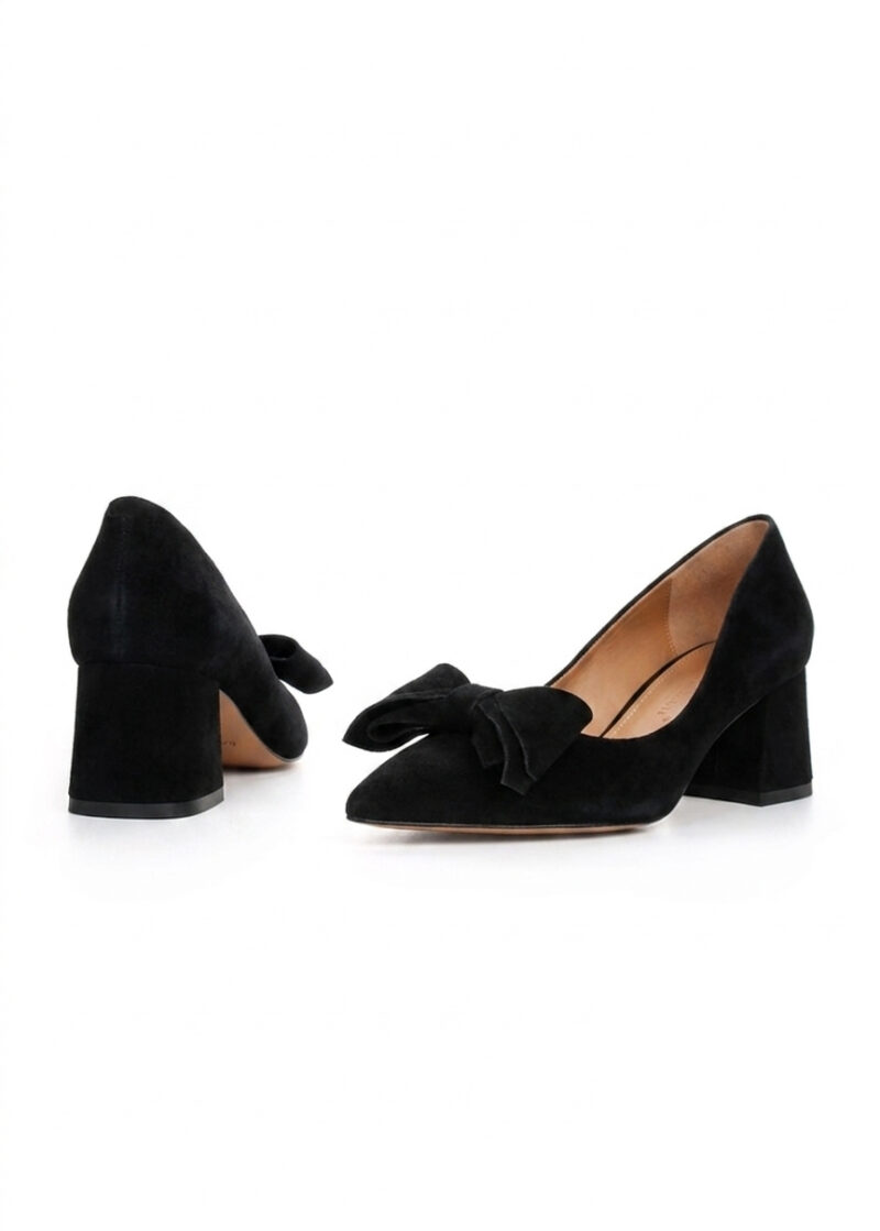 czarne czółenka zamszowe przód i tył kokardka TESS BLACK