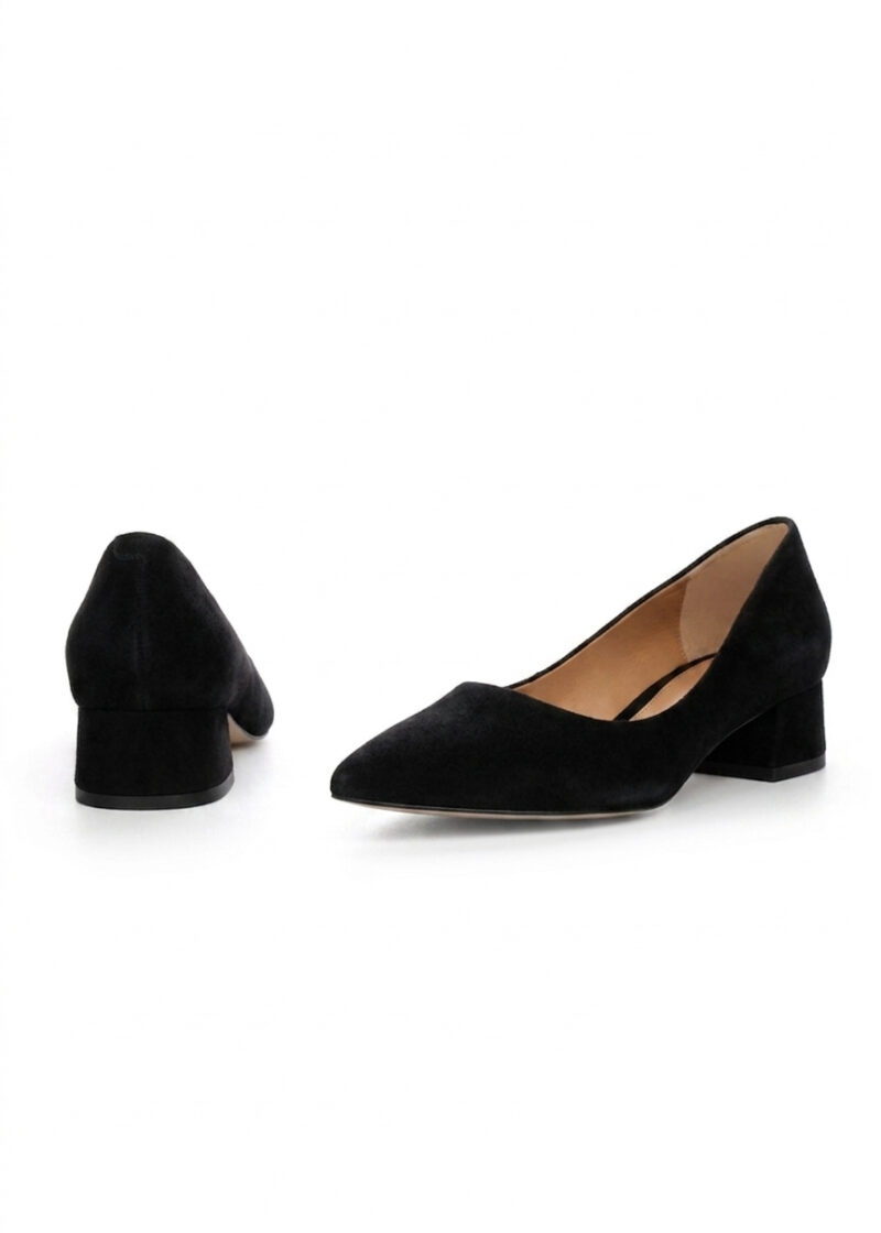 czarne czółenka z zamszu naturalnego przód tył LEA BLACK