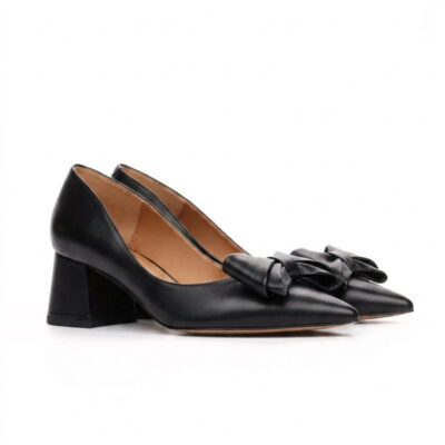 czarne skórzane czółenka z kokardką TESS BLACK para