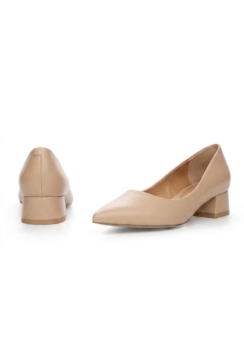 beżowe skórzane czółenka przód tył LEA BEIGE