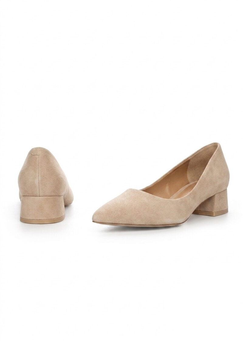 beżowe zamszowe czółenka przód tył LEA BEIGE