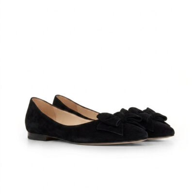 czarne zamszowe baleriny z kokardką AMELIA BLACK para
