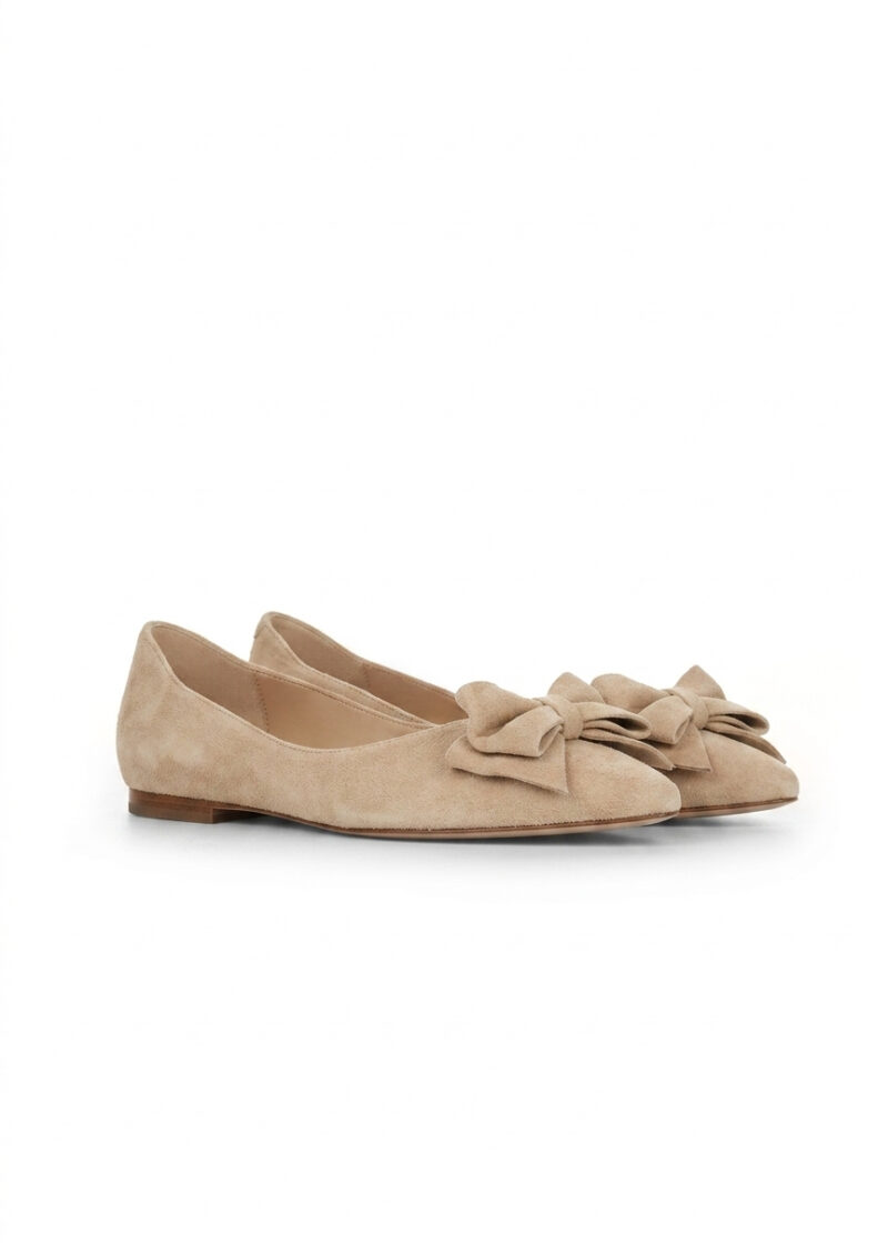 beżowe baleriny z zamszu naturalnego
