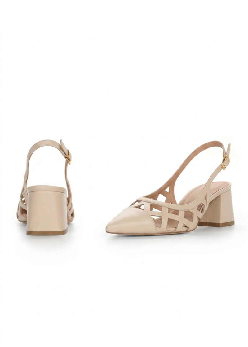 beżowe ażurowe czółenka przód tył HARPER BEIGE