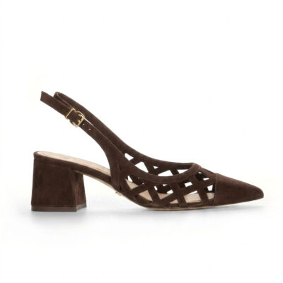 brązowe ażurowe czółenka zamszowe HARPER BROWN widok z boku