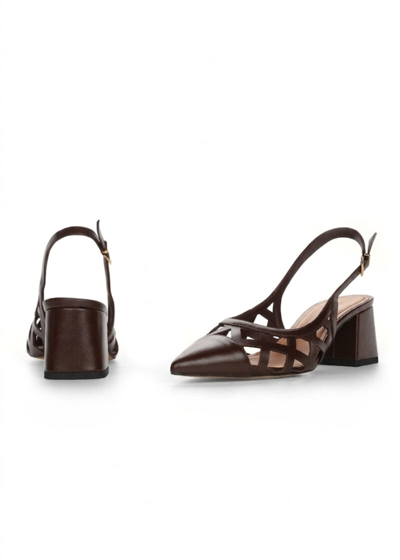 brązowe ażurowe czółenka skórzane HARPER BROWN widok przód i tył