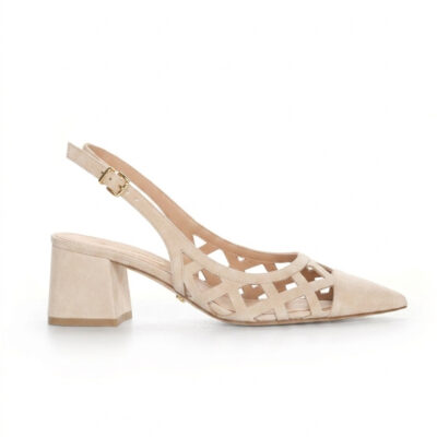 beżowe ażurowe czółenka zamszowe HARPER BEIGE widok z boku