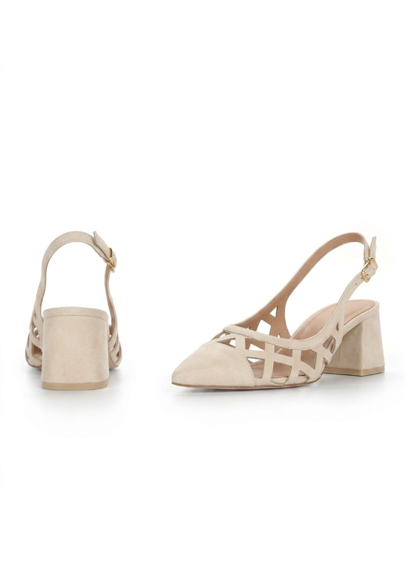 beżowe ażurowe czółenka zamszowe przód tył HARPER BEIGE