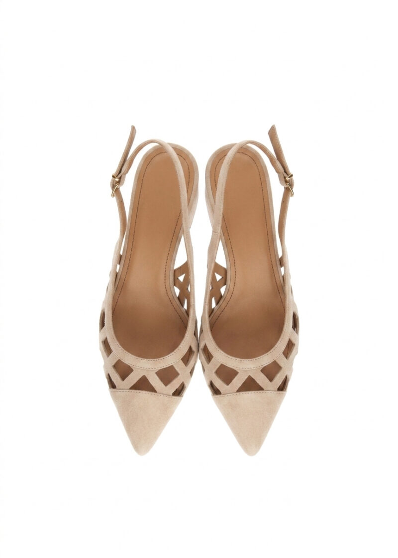 beżowe ażurowe czółenka zamszowe widok z góry HARPER BEIGE