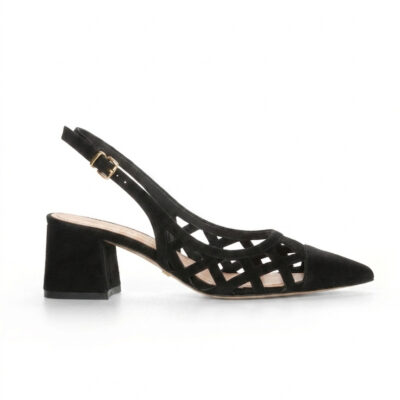 czarne ażurowe czółenka zamszowe HARPER BLACK widok z boku