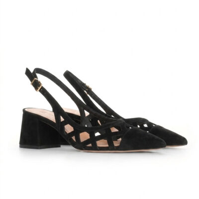 czarne ażurowe czółenka zamszowe HARPER BLACK para