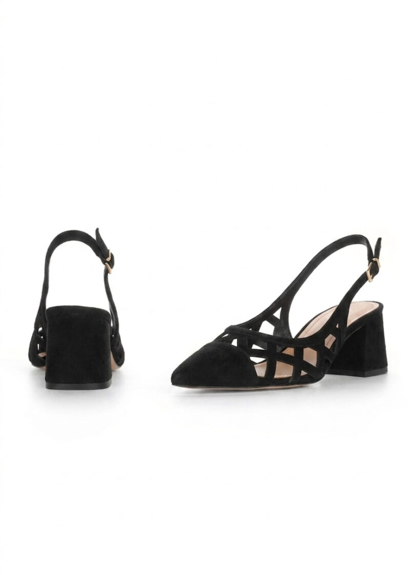 czarne ażurowe czółenka zamszowe przód tył HARPER BLACK