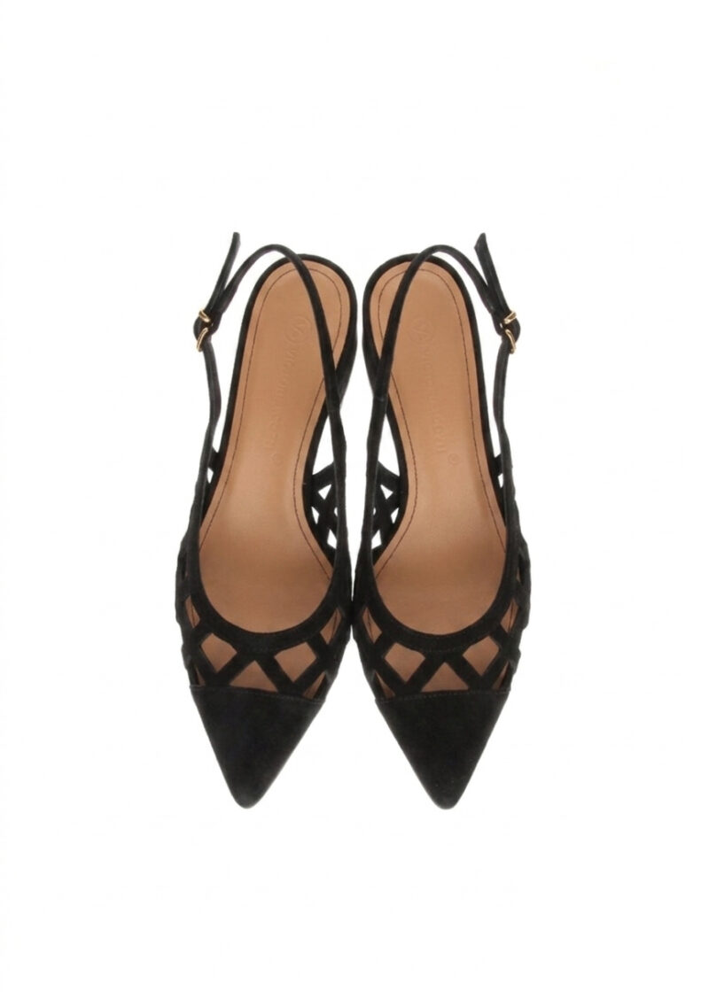czarne ażurowe czółenka zamszowe widok z góry HARPER BLACK