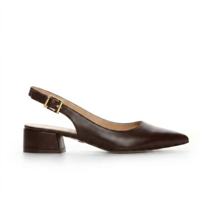 brązowe skórzane czółenka slingback ROSE BROWN - para