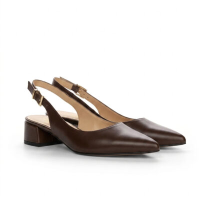 brązowe skórzane czółenka slingback para