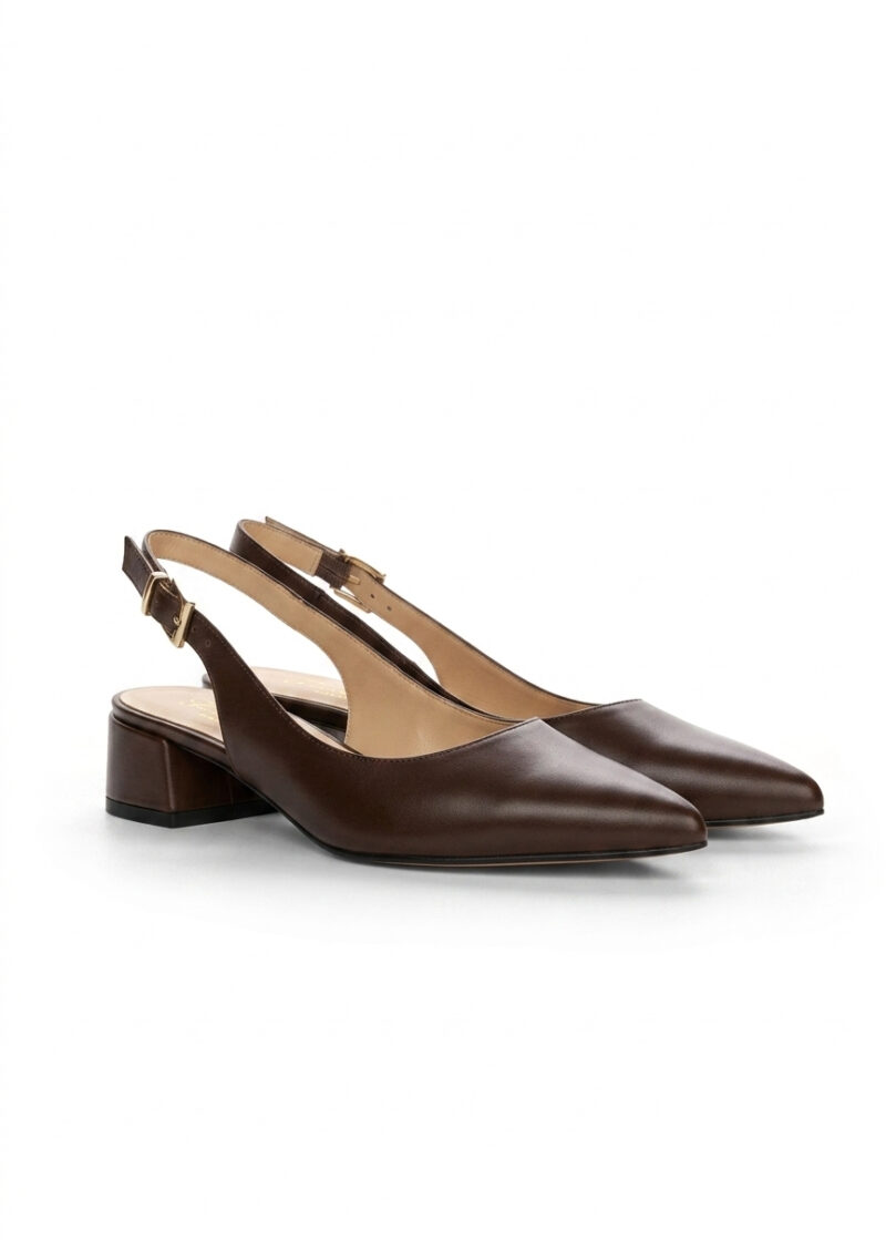 brązowe skórzane czółenka slingback para